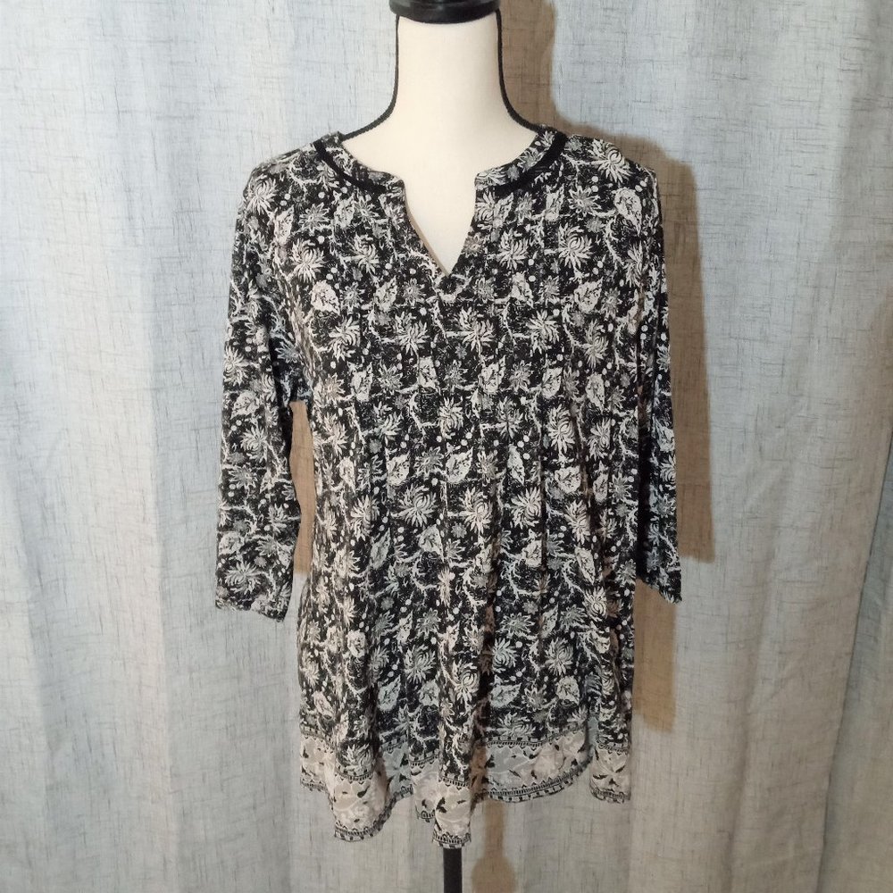 Lucky Brand Shirt - 3/4 length sleeve - Black/White - sz 1X - lightweight